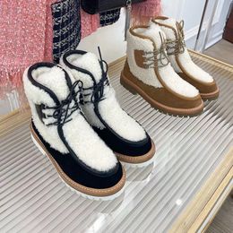 2023 designer Luxury Hairy ankle boots women fashion Autumn winter Spliced wool cold protection casual shoes lady Vintage triumphal arch thick bottom Martin boots