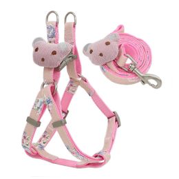 Dog Collars Leashes Dog Harness Leash Set Adjustable Printing Cat Harnesses for Small Medium Dogs Leashes Walking Dog Supplies T221212