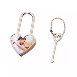 Metal Sublimation Lock Pendants Valentine's Day Gifts Heart Round Sqare Shape Keychain Blanks DIY Decorations Gifts