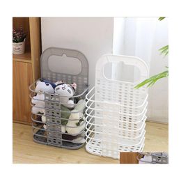 Storage Baskets Laundry Wall Mounted Bags Foldable Toys Box Dirty Clothes Organiser Washing White Grey Optional Drop Delivery Home G Otgek