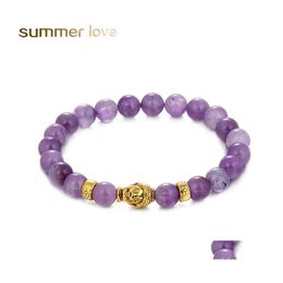 Beaded Strands Fashion Summer Love Beaded Bracelets Gold Plated Buddha Head Charm With Amethyst Natural Stone Beads Bracelet For Me Otwon