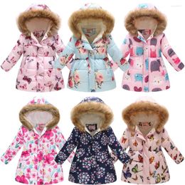 Jackets Thicken Winter Girls Fashion Printed Hooded Outerwear For Kids Plus Velvet Warm Children Coats Christmas Present