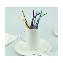 Drinking Straws Stainless Steel St Sets Colorf Sts With Brush Reusable Metal Barware Cup Tumblers Accessories Supplies Drop Delivery Otid6