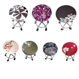 Chair Covers Round Salon Bar Stool Slipcover Floral Printed Elastic Stretch Fabric Pub Barstool Cover Cushion Seat Protector Anti-dust