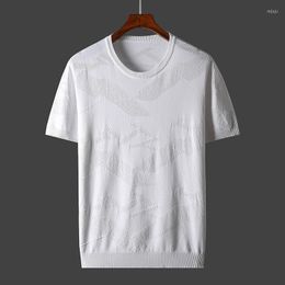 Men's T Shirts 2022 Summer Men Ice Silk Casual Sweater T-shirts Thin Short Sleeve Pullovers Male Plus Size O-neck Knitted Tees W808