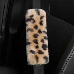 Safety Belts Accessories 1Pair Leopard Print Car Seat Belt Cover Winter Auto Protector Safety Protection Shoulder Pad Warm Interior Soft Seatbelt Cover T221212