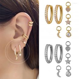 Hoop Earrings Minimalist Two Four Small Pendants Moon/star/cross/bead Gold Silver Colour Earings For Women Fashion Jewellery Gift