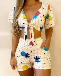 Women's Tracksuits Pineapple Print Shorts Sets Daily Summer 2 Piece Set For Women Home Wear Tank Top And Suit Sleep Soft Female Casual