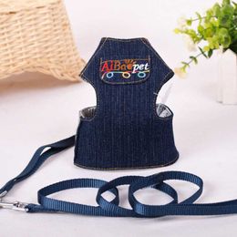 Dog Collars Leashes Denim Blue Paw Pet Harness Vest With Leash Set Stock On Sale Dog Cat Medium Animal Autumn Winter Outdoor Walking Animal Products T221212