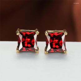 Stud Earrings 4/5/6/7mm Square Stone Small Red Crystal Blue Zircon Vintage Gold Color Tiny For Women Accessory