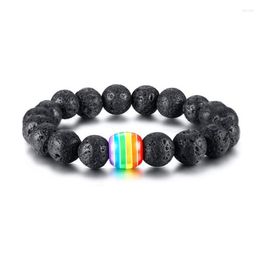 Strand Black Lava Natural Stone Beads Bracelets For Women Vintage Design Volcanic Rock Rainbow Bead Bracelet Men Jewellery Gifts