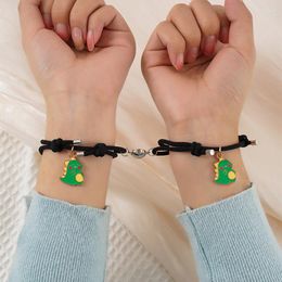 Charm Bracelets 2 PCS Cute Dinosaur Magnet Attract Astronaut Pendant Couple Bracelet Friend Elastic Wrist Chain Hair Band