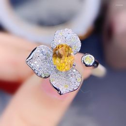 Cluster Rings Natural Real Citrine Luxury Flower Adjustable Ring 925 Sterling Silver 6 8mm 1.3ct Gemstone Fine Jewelry For Men Women X22435
