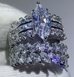 2019 Nova chegada J￳ias de luxo 925 Sterling Silver Marquise Cut Topaz White CZ Diamond Promise Rings Banda de noivado de casamento Ring2717974