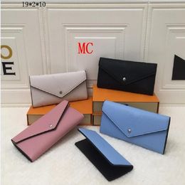 French designer ladies long Chequebook wallet credit card po clip wallets brown white pink black leather coin purse Come with th2887