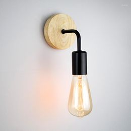 Wall Lamp Led Lights Nordic Wood E27 Retro Bedside Bedroom Light Indoor Lighting For Room Interior Sconces