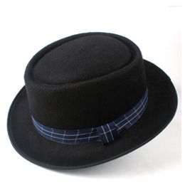 Berets Men Women Wool Pork Pie Hat With Cloth Dance Party For Lady Fascinator Fedora