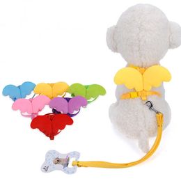 Dog Collars Leashes New Pet Dog Harness Cute Angel Wings Puppies Cat Leashes Small Dog Chihuahua Teddy Adjustable Chest Strap Safety Traction Rope T221212