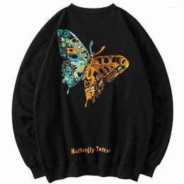Men's Hoodies 2022 Men Hip Hop Sweatshirt Streetwear Pullover Embroidery Butterfly Cotton Casual Hoodie Sweat Shirt Hipster Black