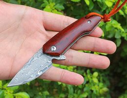 New Pocket Folding Knife VG10 Damascus Steel Blade Rosewood & Stainless Steel Handle Ball Bearing EDC Mini Small Gift Knives