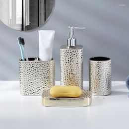 Bath Accessory Set Silver Ceramic Soap Dispenser Bathroom Amenities Toothbrush Holder Dish Mouthwash Cup Household Lotion Sub-bottling