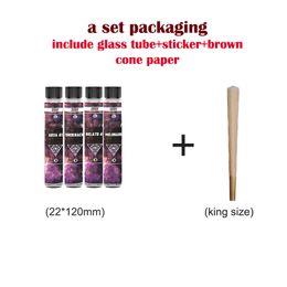 Connected Alien Labs prerolls Tube Packaging With King Size Cone paper 115mm Glass Tube 4 Design Sticker LabelS Custom Private Logo OEM Size