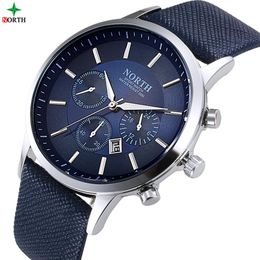 NORTH Männer Uhr Sport 30M Wasserdicht Mode Armbanduhr Montre Homme Echtes Leder Uhren Hombre Quarz Männliche Business Uhr Dro272r