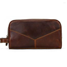 Cosmetic Bags Genuine Leather Toiletry Bag For Men Wash Shaving Dopp Kit Women Travel Make UP Pouch Case Organiser Necessaire