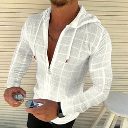 Men's T Shirts Fashion Long/Short Sleeved Hoodie Zipper Shirt Men Clothing Summer Solid Colour Casual Plaid Print Thin Tshirt Mens Loose