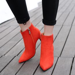 Elegant Ladies Orange Pink Ankle Boots Sexy Boots Women High Heel Pointed Toe Shoes Size 35 to 402558