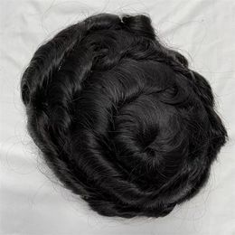 32mm Wave 1b# Black Brazilian Virgin Human Hair Replacement 8x10 Knots Hair Full PU Toupee Skin Unit for Black Men Fast Express Delivery
