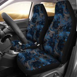 Car Seat Covers Dark Grey Blue Dragon Pair 2 Front Protector Accessories