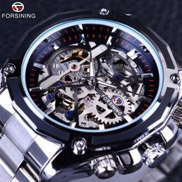 Forsining Mechanical Steampunk Design Fashion Business Dress Men Watch Top Brand Luxury Stainless Steel Automatic Skeleton Watch231P