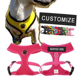 Dog Collars Leashes Personalised Dog Harness Custom Name Label Tag Nylon Mesh Vest Nameplate Hook Cat Breathable Control Patch Pet Chest Strap T221212