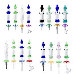 NC067 Hookah Glass Pipes 14mm Titanium Ceramic Quartz Nail Air Hole Recycle Airflow Colorful Spill-proof Dab Rig Bong Pipe