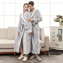 Women's Sleepwear Winter Women's Dressing Gown Lengthen Thicken Warm Robes For Couples Luxury Flannel Bathrobe Night Dress Woman Shower