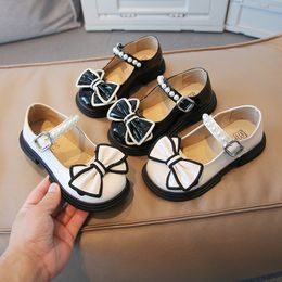 Children Leather Shoes Anti-slip Solid Colour Breath Kids Baby Girls Boys Soft British Party Student Rubber Baby Shoes Bowknot