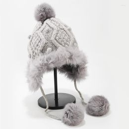 Berets Girls Thicken Ski Snow Cap Fashion Fur PomPoms Winter Women Beanie Hats Female Skullies Warm Gloves Knit Hat Set
