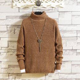 Men's Sweaters Men's Winter Turtleneck Jumper Pullover Knitted Sweater Solid Colour Casual Jacquard Fashion Slim Fit Bottoming Shirt