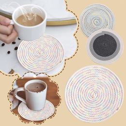 Table Mats Hand-Woven Northern Europe Style Coasters Creative Square Heart Shape Cotton Rope Tassel Non-Slip Insulation Cup Mat Home Decor