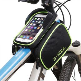 B - SOUL Bicycle Frame For Head Top Tube Waterproof Bike Bag & Double Pouch Cycling For 6 2 in Mobile Phone Bicycle accessories187e