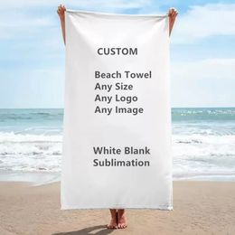 Custom Big Rectangle Beach Towel White Blank Sublimation Print Microfiber Velvet Sand Free Polyester Super Absorbent Quick spin-dry with Fine and Delicate Terry