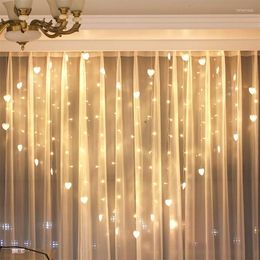 Strings 2X1.5M Heart Shape LED String Light Holiday Wedding Valentine's Day Decorative Lamp 128 Party Curtain Decor EU 220V