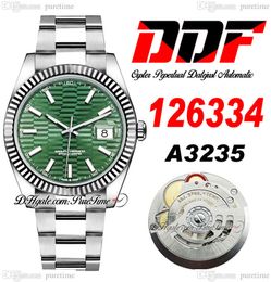 DDF Just 126334 A3235 Automatic Mens Watch 41 Green Fluted Dial Stick Markers 904L OysterSteel Bracelet Super Edition Same Series Card Puretime K11