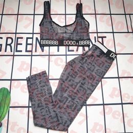 Letter Mesh Yoga Clothes Womens Bikini Sexy See Through Swimwear Ladies Tanks Sports Pants Two Piece