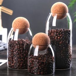 Storage Bottles Spherical Cork Cover Glass Airtight Jar Kitchen Transparent Flower Tea Chrysanthemum Round Household Cereal