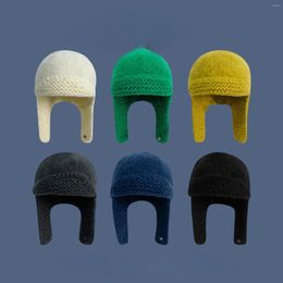 Berets Quality Russian Mohair Knitted Hat Women's Winter Solid Flight Plush Warm Ear Protection Bomber Fashion