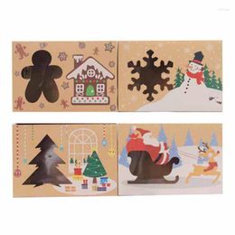 Gift Wrap 4/8/12pcs Kraft Paper Candy Box PVC Clear Window Favour Cookies Bakery Packaging Bag Party Year Christmas Decoration
