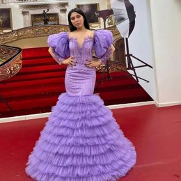 Purple Mermaid Prom Dresses Beads Appliques Ruffles Long Sleeveless Luxury Graduation Prom Dress Robe De Mariage