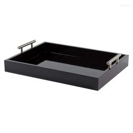 Kitchen Storage Wooden Luxury Tray With Metal Handle Home For Coffee Tray-Black